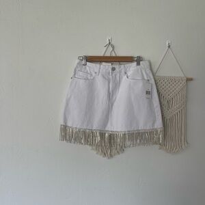 Blank NYC Fringe Denim White Skirt